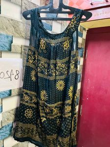 Women Cotton Printed Black Dress