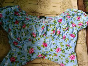 CLEARANCE Blue Floral Blouse Wrap Crop Top