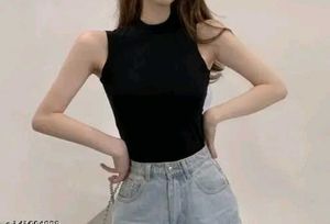 Black Colour Sleeveless Rib Top