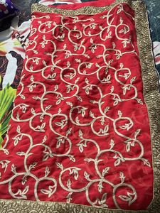 Dark peach embroidered saree