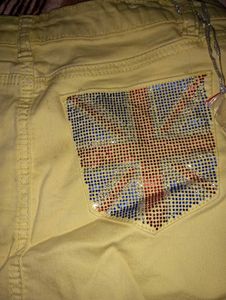 Y2K Yellow Rhinestone Denim Mini Skirt