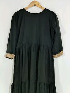 Black Embroidered Long Ethnic Dress ( Women)