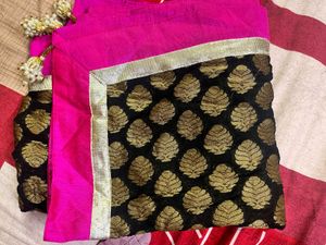 Elegant Black weaving Dupatta with border