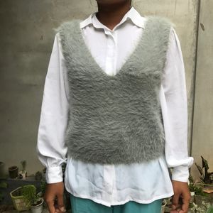 Grey Fuzzy Sleeveless Top