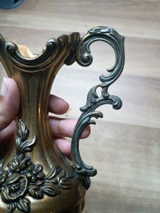Brass Vase Pitcher With Floral Designs. Made in It
