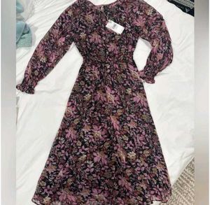 Mango Pink&amp;Purple smocked Waist Dress