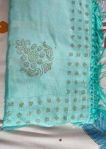 Aqua Blue Embellished Saree