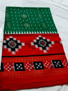 Green & Red Patterned Saree