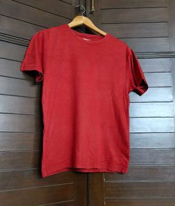 Women Red Cotton Regular Fit Casual Tshirt