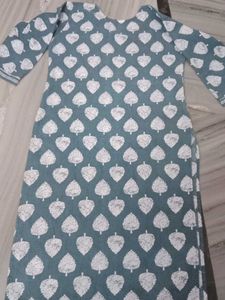 Teal Leaf Print Kurta Set