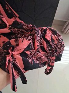 Fancy, Printed,Black N Pink Velvet-Chiffon Top
