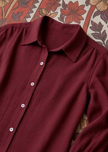 Burgundy Balloon Sleeve Shirt