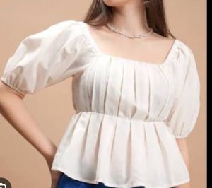 White Puff Sleeve Peplum Top