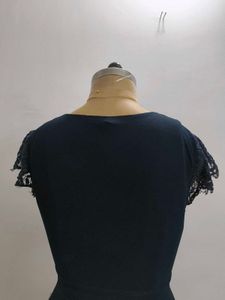 Navy Lace Trim Mini Dress