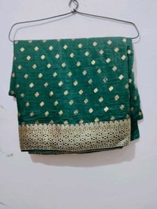Green Saree with Gold Accents