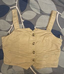 Tan Button-Down Crop Top