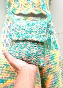 Crochet Co-Ord Set With Cellphone Sling Bag