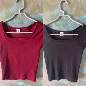Pack Of 2 Ribbed Crop Tops