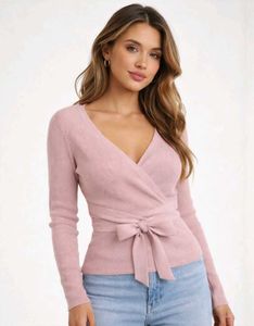 🌸Blush Pink Ribbed Wrap Top🌸