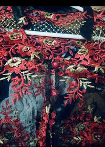 Teal Embellished Kurti + Full Embroidery Long Coat