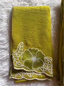 Elegant Embroidered Saree with work blouse piece