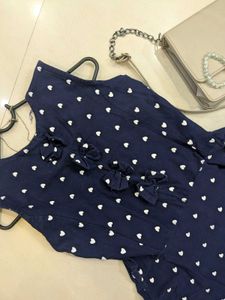 Navy Blue Heart-Print Skater Dress