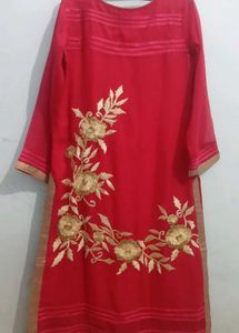 Red & Gold Embroidered Kurti