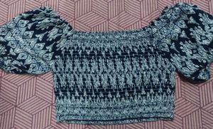 Blue Off Shoulder Stretchable Top