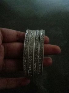 Gray &amp; Rhinestone Bangles (Set of 4)