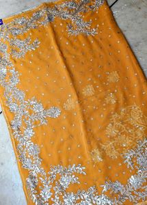 Mustard n silver work saree