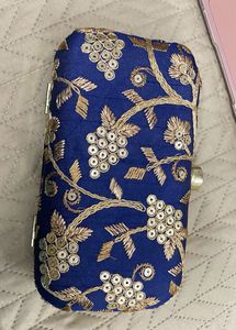 New Embroidered Blue Clutch For Sale