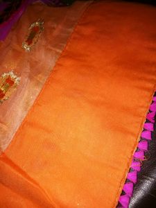 Pink Orange Embroidered Saree