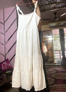 White Pure Cotton Strap Maxi Sundress