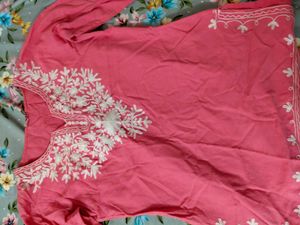 Pink Cotton Chikankari Short Kurti