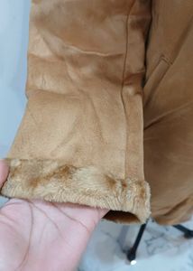 Brown suede..inside Faux Fur Trim Coat