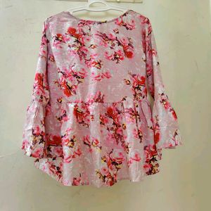 Pink Floral Peplum Top  For Women . Perfect Top