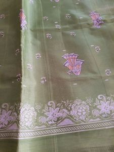 Green &amp; White Illustrated Saree
