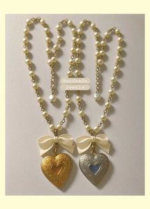 Anime Style Heart Locket Pearl Bow Necklace