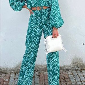 Zara Patterned Wide-Leg Pants