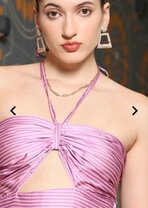 Pink Striped Cutout Midi Dress