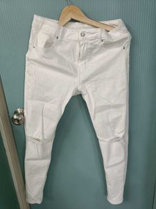 White Ripped Skinny Jeans For Women