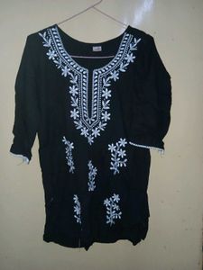 Black Floral Embroidered Short Kurti