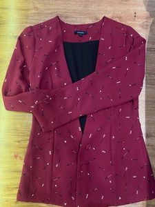 Burgundy Blazer with Print