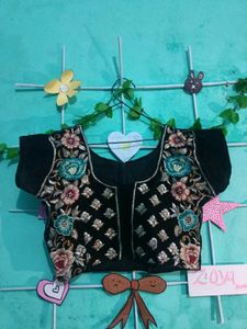 Embroidered Velvet Blouse