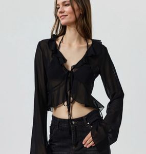 Black Sheer Ruffle Top
