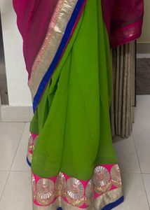 Elegant Pink &amp; Green Saree