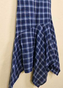 Blue Plaid Asymmetrical Dress