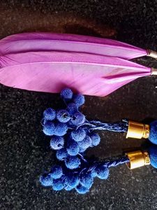 Funky Feather &amp;  Pom Earring