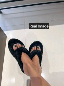 Black Fur Slippers
