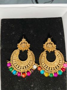 Kundan Jhumka and chand bali multicolour  Earrings